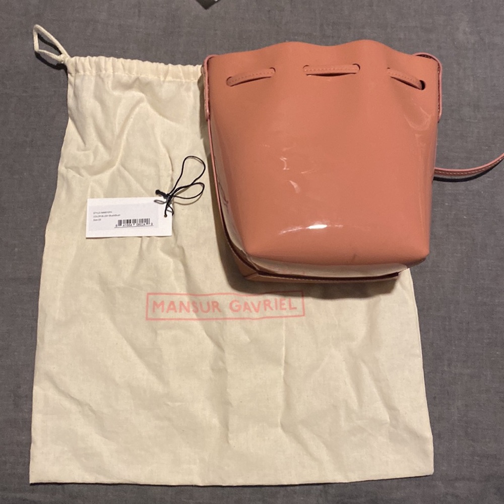 Mansur Gavriel Mini Patent Bucket Bag View 3